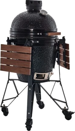 The Bastard Keramikgrill Classic Medium - Complete - Schwarz Glänzend - Modell 2023 -Angebote Grillgarten Store Bastard Grill Medium Complete Seitentische abgeklappt BC203