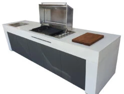 Grillfürst Outdoor Küche Aus 3-tlg. Gegossenem Beton Und HPL (300 Cm X 90 Cm) - Mit Einbaugrill Und Spüle -Angebote Grillgarten Store Grillfuerst Outdoor Kueche Beton HPL schmal