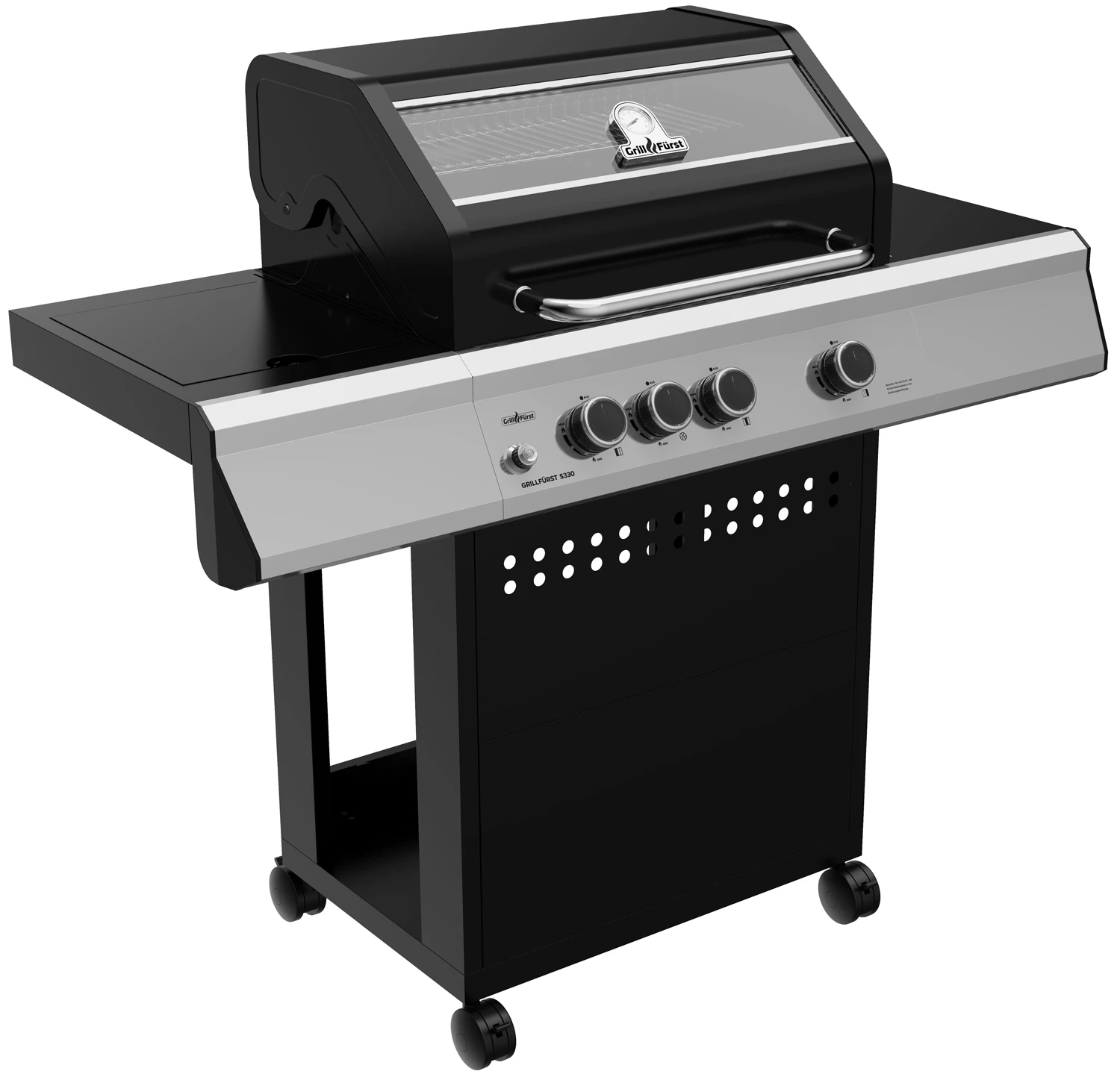 Grillfürst S330G 3-Brenner Gasgrill Mit Seitenkocher Und Gusseisen Rosten 1 Grillfürst S330G 3-Brenner Gasgrill Mit Seitenkocher Und Gusseisen Rosten