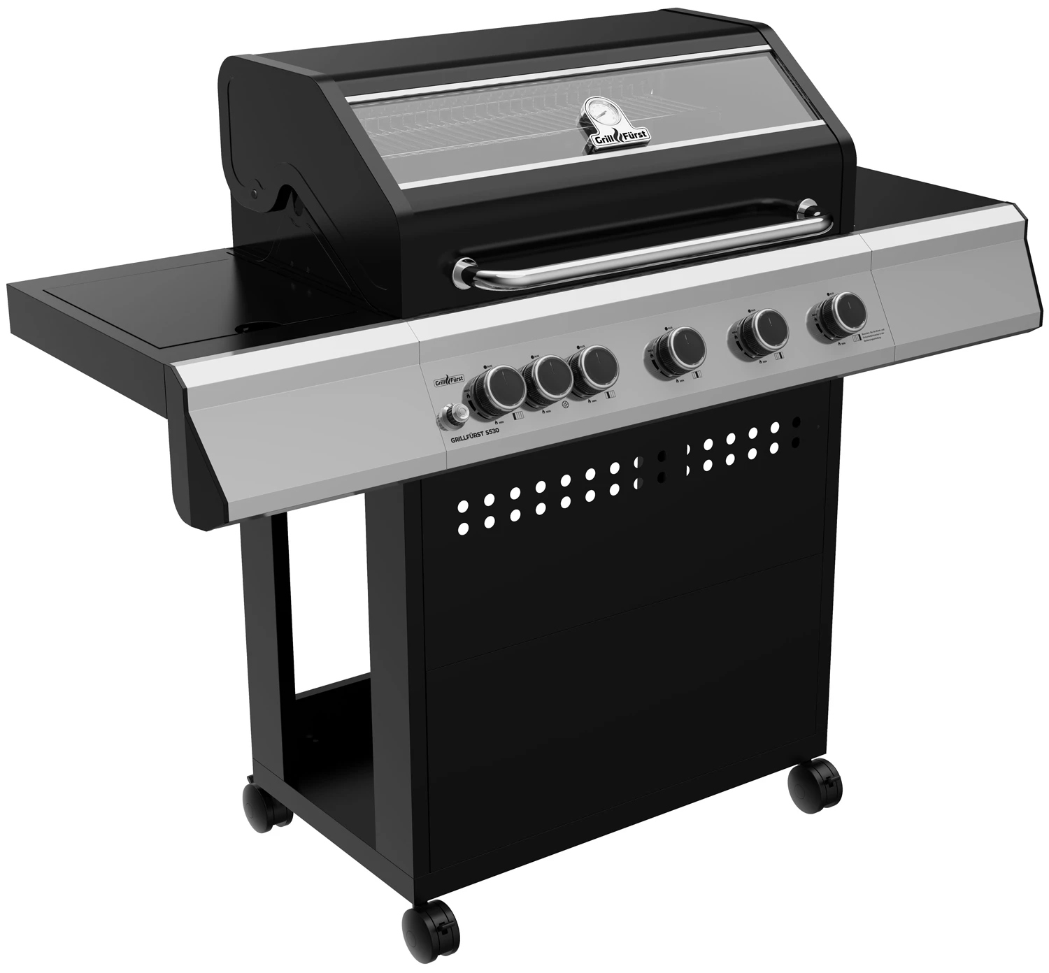 Grillfürst S530G 5-Brenner Gasgrill Mit Seitenkocher Und Gusseisen Rosten 1 Grillfürst S530G 5-Brenner Gasgrill Mit Seitenkocher Und Gusseisen Rosten