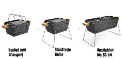 Knister Grill Original - Ausziehbarer Holzkohle Kompaktgrill -Angebote Grillgarten Store Knister Kohlegrill klein Henkel ausziehbar