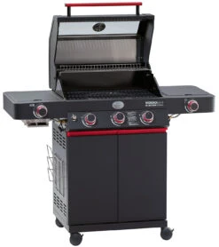 Rösle Videro G3-S VARIO+ Schwarz Gasgrill - FC Bayern Edition - Inkl. FC Bayern Abdeckhaube, Barbecue Grillzange Und Burgerpresse -Angebote Grillgarten Store Roesle Videro G3 S FC Bayern Deckel offen