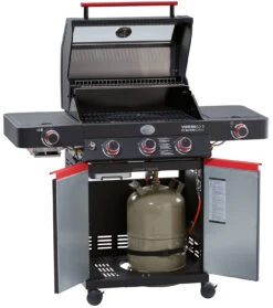 Rösle Videro G3-S VARIO+ Schwarz Gasgrill - FC Bayern Edition - Inkl. FC Bayern Abdeckhaube, Barbecue Grillzange Und Burgerpresse -Angebote Grillgarten Store Roesle Videro G3 S FC Bayern Unterschrank offen
