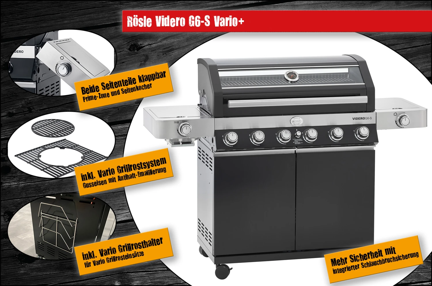Rösle Gasgrill Videro G6-S VARIO+ Schwarz - Modell 2023 - X-DEAL Inkl. Abdeckhaube, Grillplatte Und Drehspieß 5 Rösle Gasgrill Videro G6-S VARIO+ Schwarz - Modell 2023 - X-DEAL Inkl. Abdeckhaube, Grillplatte Und Drehspieß – Bild 5