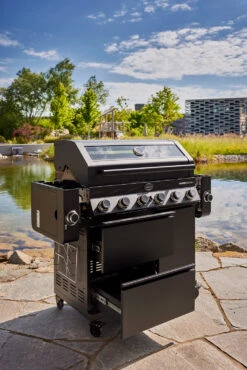 Rösle Gasgrill Videro Pro G6-S Vario+ Mattschwarz - Modell 2023 -Angebote Grillgarten Store Roesle Videro Pro G6 S Seitenablagen abgeklappt